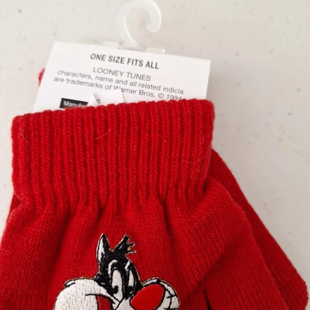 Vintage Looney Tunes Sylvester Knit Magic‎ Gloves Embroidered One Size NEW